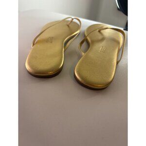 TKEES Lily Leather Flip Flops : Blink Gold Metallic -  Size 37 / US 6